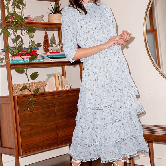 Lulu’s Light Blue Tiered Midi Dress - Picture 1 of 7